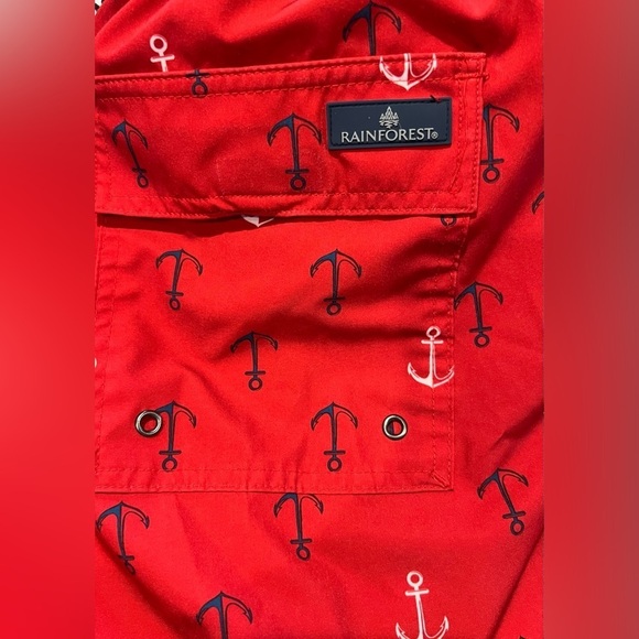 Rainforest Men's Mesh Lined Quick Drying Swim Trunk, Ships Ahoy, Ribbon Red, - Picture 4 of 6